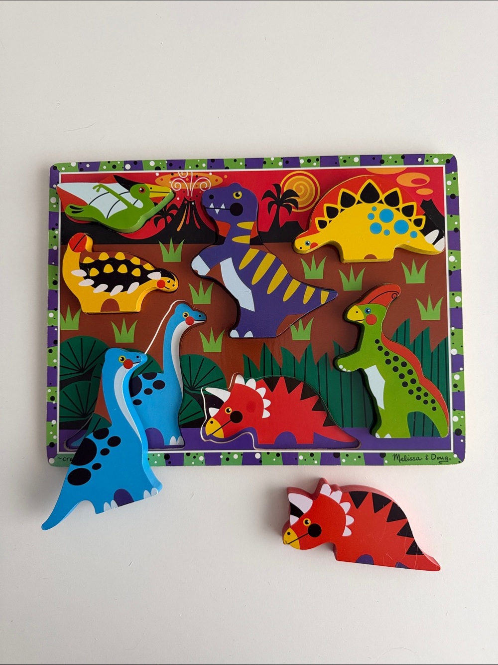 Melissa & Doug - Fresh Start Chunky Wood Puzzle - Dinosaurs - Dino - Colorful 2+